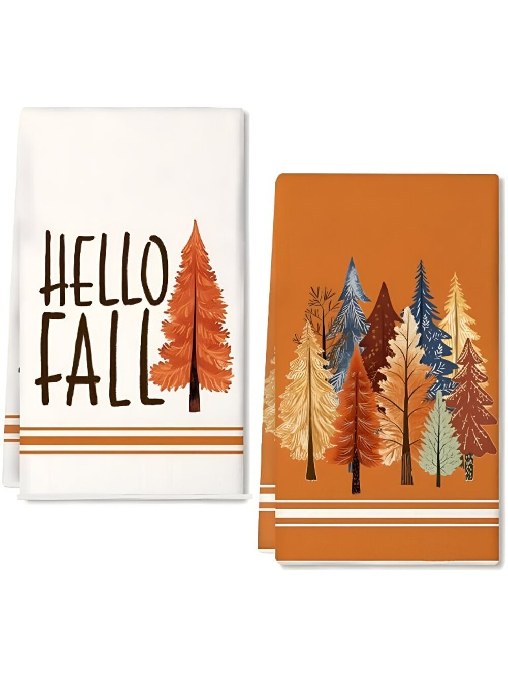 Hello Fall Kitchen Towels Set of 2,Orange Tree Autumn Dish Towels 18x26 Inch